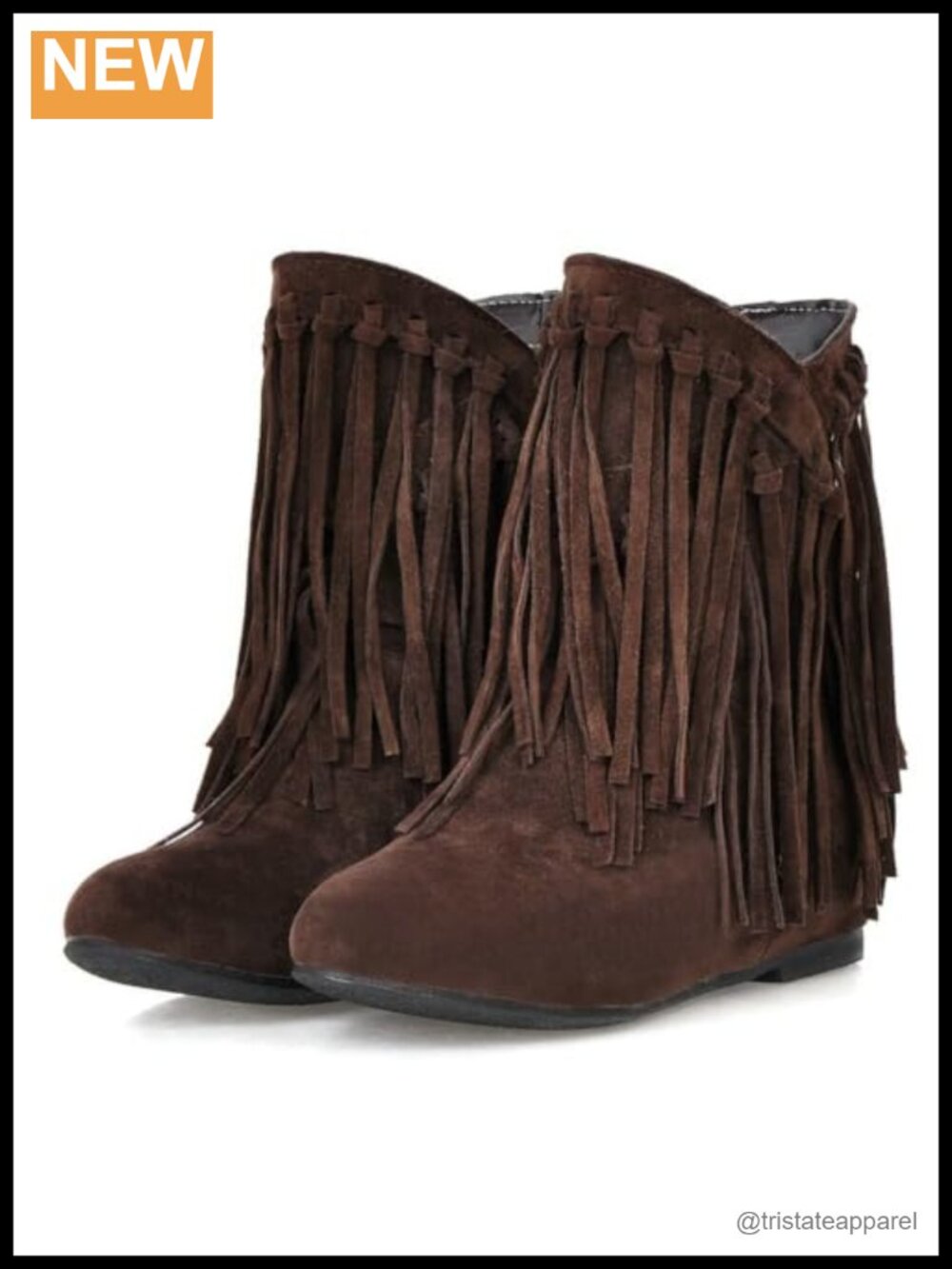 Fringe Ankle Booties Hidden Wedge Heel Slip-On Round Toe Boots